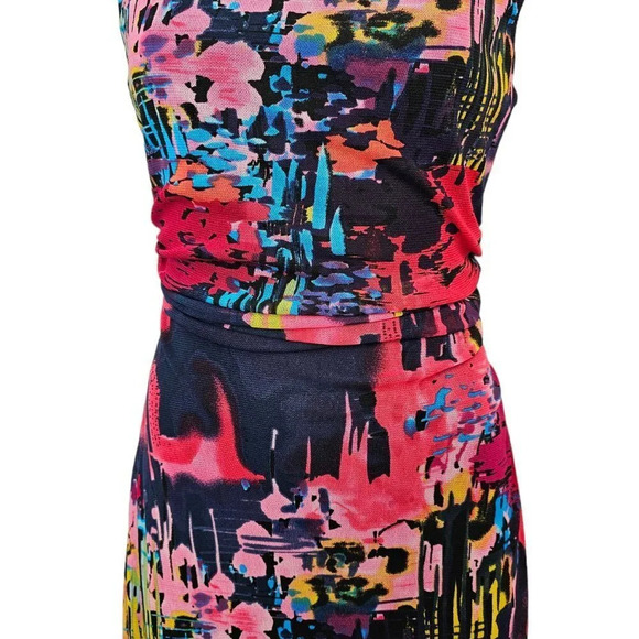 Kay Unger New York Womens Nylon Ruched Abstract Midi Dress Size  Small - Picture 6 of 10